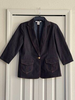 Carole Wren Denim Jacket | Size Small | Quarter Sleeve | Blue Contrast Stitch